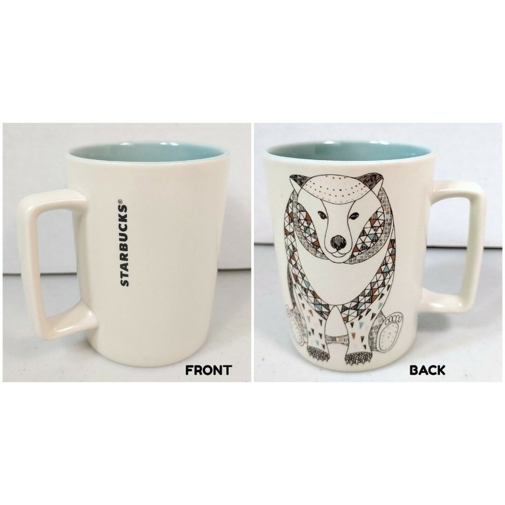 Starbucks: Geometric/Mosaic Polar Bear - 12oz. Coffee/Tea Mug - Cream/Blue
